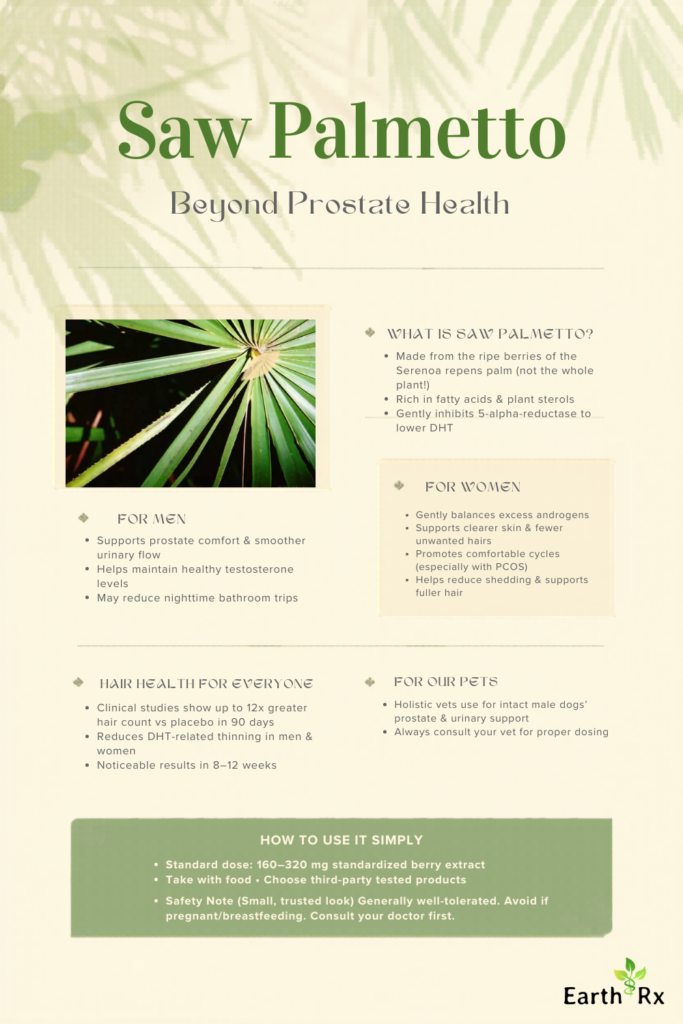 summarize heatlh benefits of saw palmetto outside of prostate health