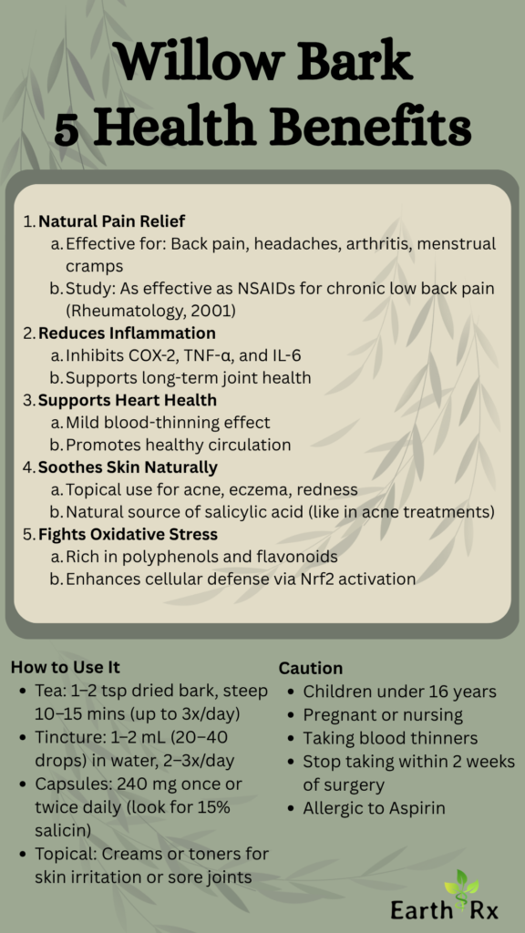 Willow Bark
Willow Bark health benefits
Natural aspirin
